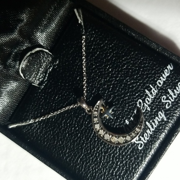 Macy's 14k gold over sterling silver and diamond moon and star necklace - Picture 2 of 10